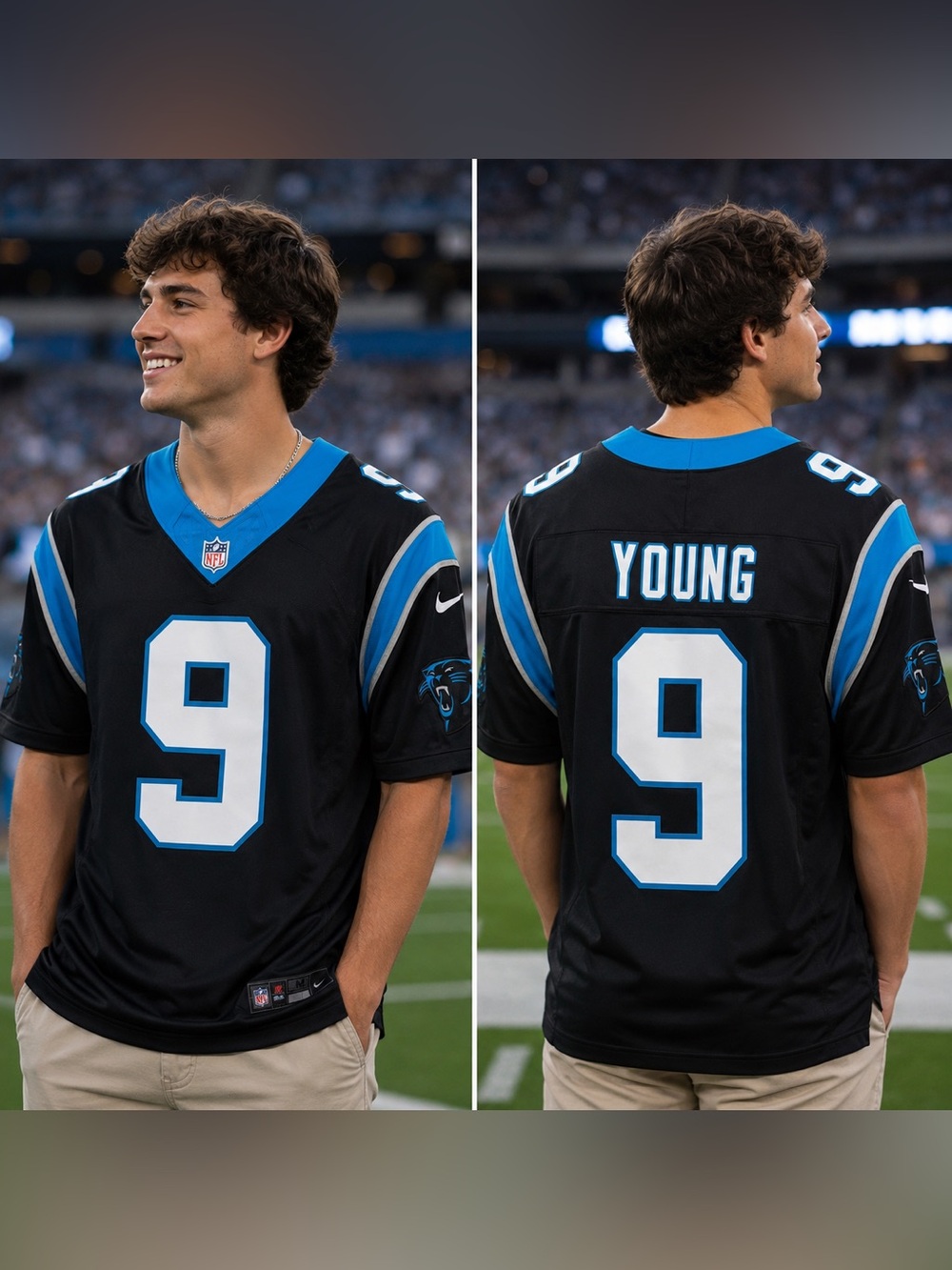 🆕 Nike Bryce Young #9 Carolina Panthers Game Jersey NWT Men’s Medium Black